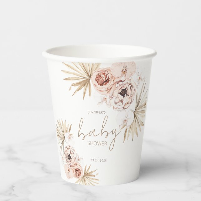 Pampas Grass Boho Bohemian Baby Shower Paper Cups (Front)