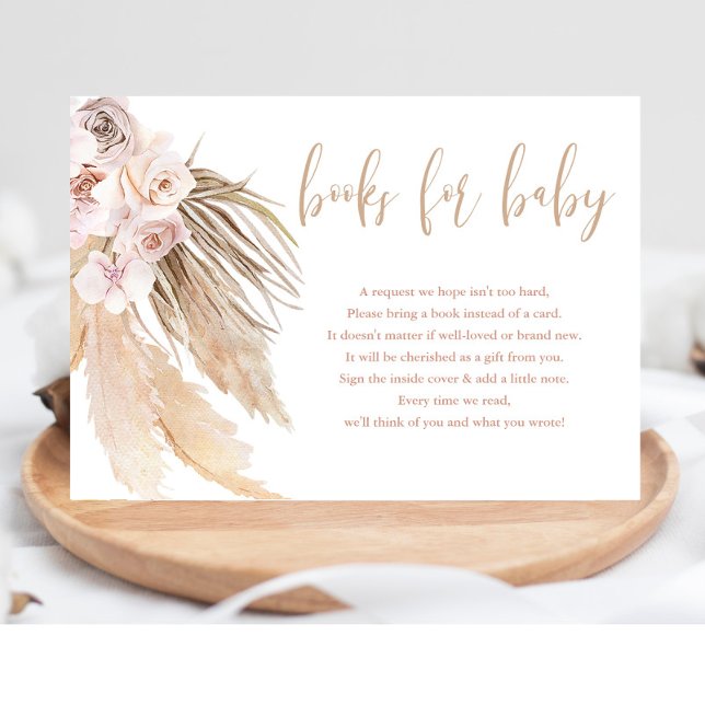 Pampas grass boho bohemian books for baby shower enclosure card (Creator Uploaded)
