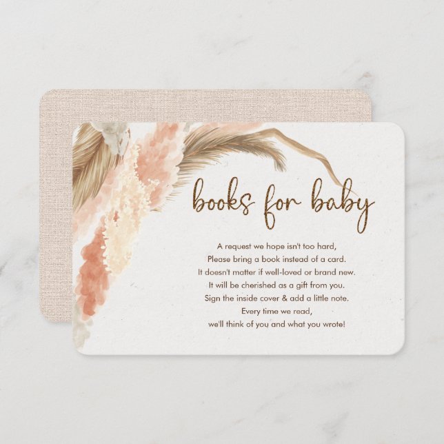 Pampas grass boho bohemian books for baby shower enclosure card (Front/Back)