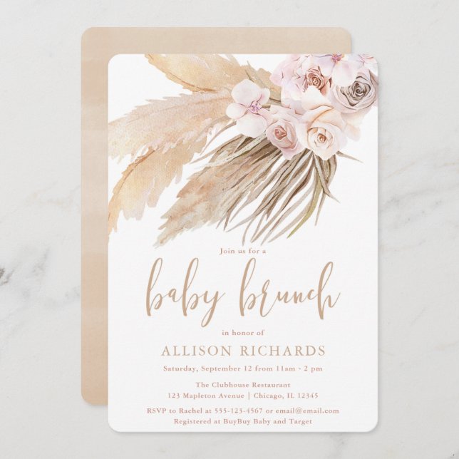 Pampas grass boho bohemian desert baby brunch invitation (Front/Back)