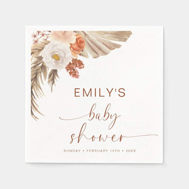 Pampas Grass Boho Bohemian Desert Baby Shower Napkin (Front)