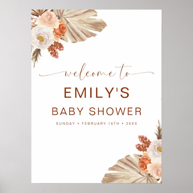 Pampas Grass Boho Bohemian Desert Baby Shower Poster (Front)