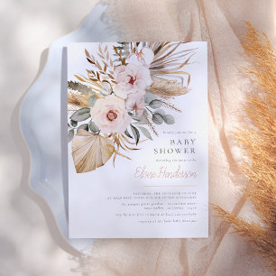 Pampas Grass Boho Bohemian Desert Girl Baby Shower Invitation