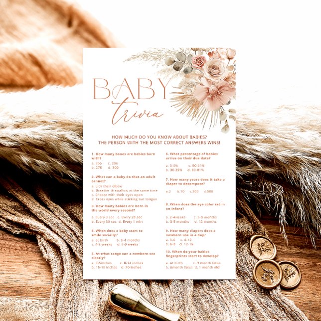 Pampas Grass Boho Bohemian Floral Baby Trivia Game (Creator Uploaded)