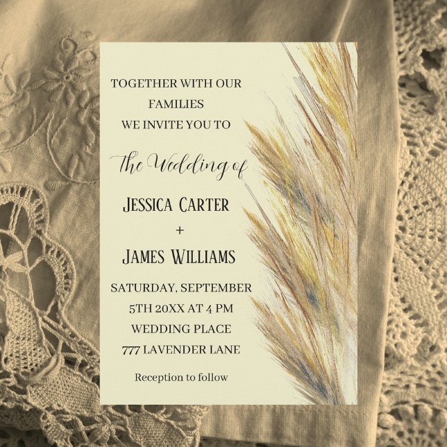 Pampas Grass Boho Bohemian Grass Simple Wedding Invitation (Creator Uploaded)