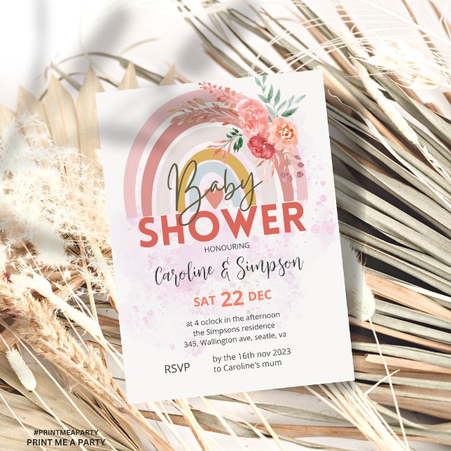 Pampas Grass Boho Bohemian retro Baby Shower Invitation (Creator Uploaded)
