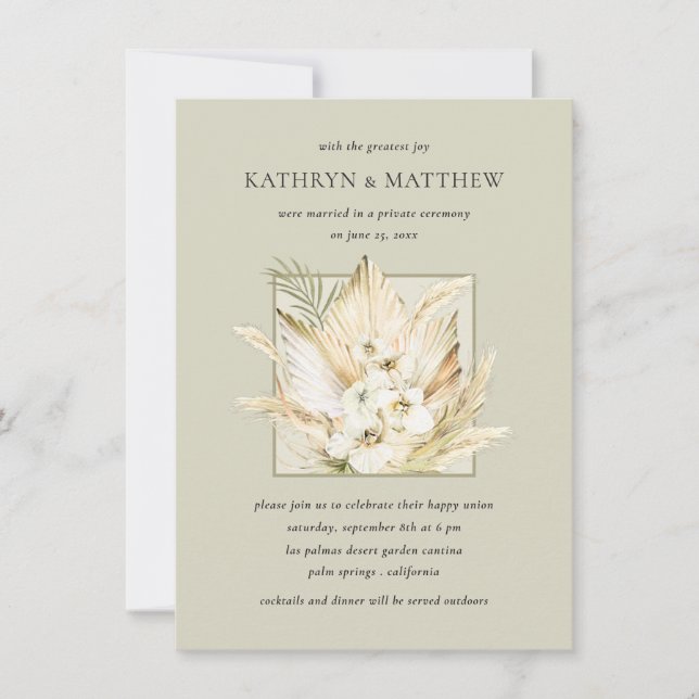 Pampas Grass Boho Bouquet Post-Wedding Reception Invitation (Front)