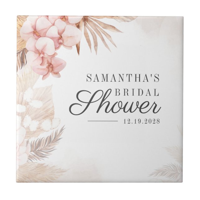 Pampas Grass Boho Bridal Shower Terracotta Tan Tile (Front)