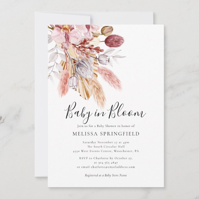 Pampas Grass Boho Chic Baby Shower Invitation (Front)