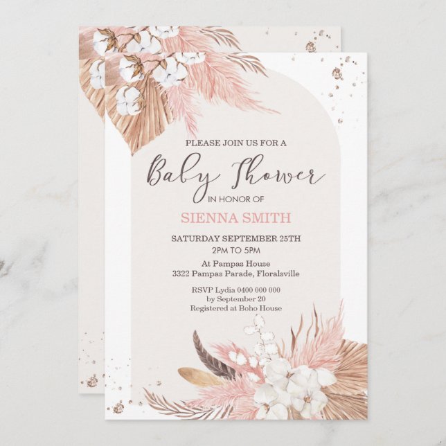 Pampas Grass Boho Desert Baby Shower Invitation (Front/Back)