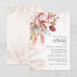 Pampas Grass Boho Dried Flowers Girl Baby Shower Invitation