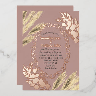 Pampas Grass Boho Dusty Rose Gold Foil Wedding