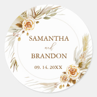 Pampas grass boho elegant tropical Wedding Classic Round Sticker