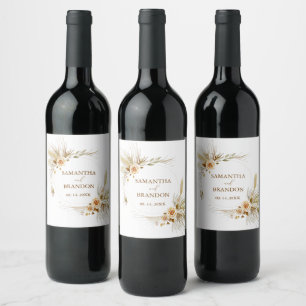 Pampas grass boho elegant tropical Wedding Wine Label