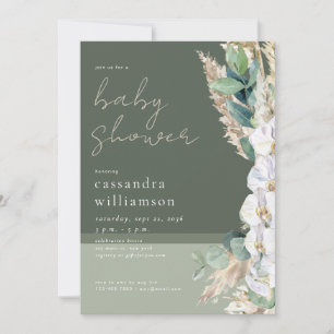 Pampas Grass Boho Floral Baby Shower  Invitation