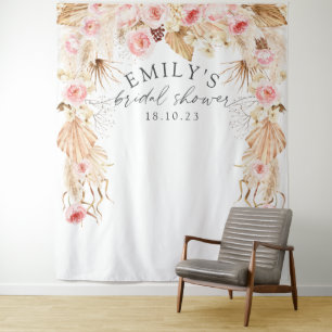 Pampas grass Boho Floral Bridal Shower backdrop Tapestry