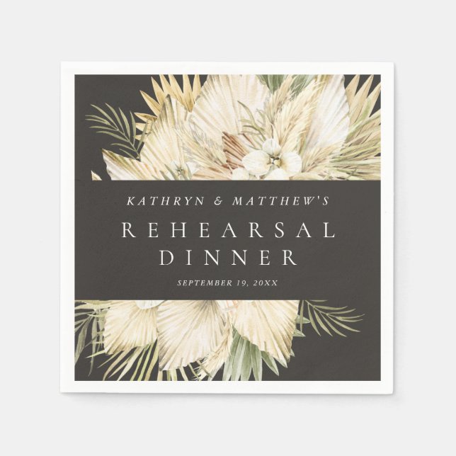 Pampas Grass Boho Floral Rehearsal Dinner Napkin (Front)