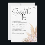 Pampas Grass Boho Floral Sweet 16th Birthday Invitation<br><div class="desc">Pampas Grass Boho Floral Sweet 16th Birthday Invitation

Simple and modern sweet 16 birthday invitation featuring a black modern calligraphy heading and a boho floral arrangement with pampas grass,  orchards and roses. This modern sixteenth birthday invitation for someone looking for a bohemian inspired invitation design.</div>