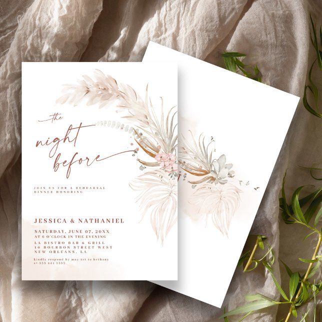 Pampas Grass Boho Floral The Night Before Invitation (Creator Uploaded)