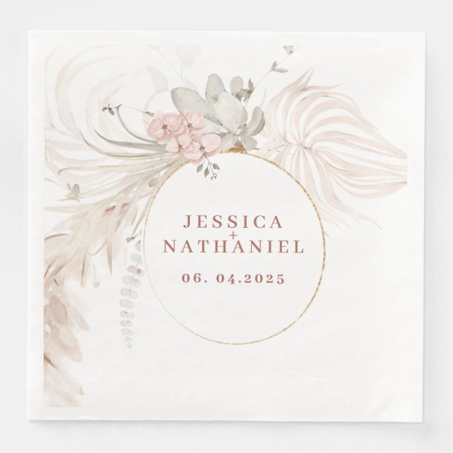 Pampas Grass Boho Floral Wedding Napkin (Front)