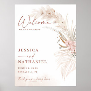 Pampas Grass Boho Floral Wedding Welcome Poster