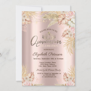 Pampas Grass Boho Flowers Quinceañera  Invitation