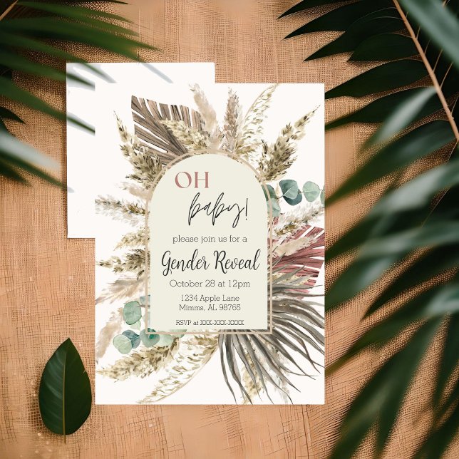 Pampas Grass Boho Gender Reveal Invitation (Creator Uploaded)