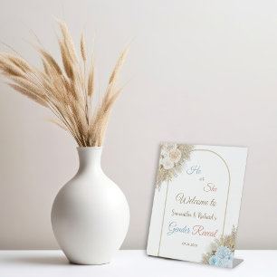 Pampas Grass Boho Gender Reveal Welcome Pedestal Sign