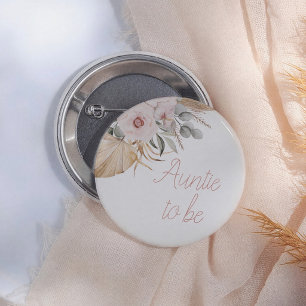 Pampas Grass Boho Girl Baby Shower Auntie To Be 6 Cm Round Badge