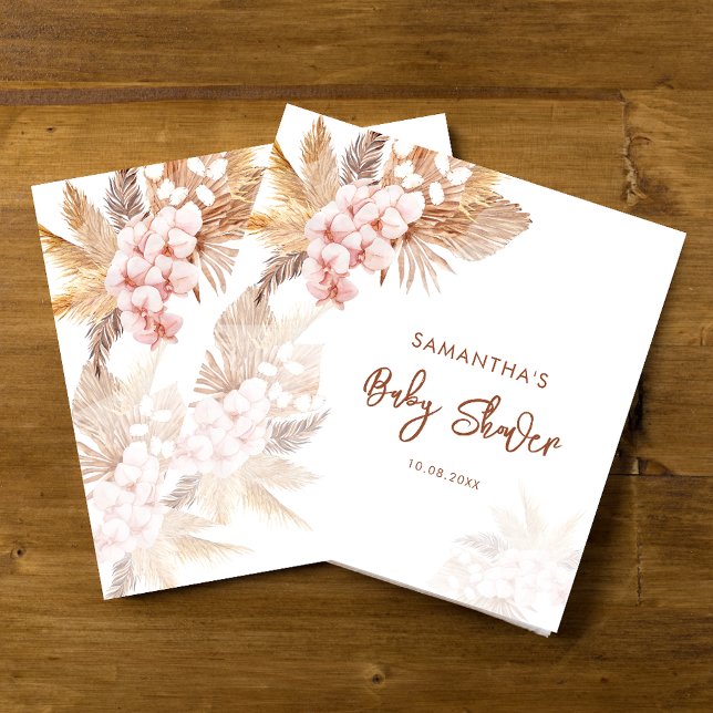 Pampas Grass Boho Girl Baby Shower Napkin (Pampas Grass Script Baby Shower Terracotta Paper Napkins)