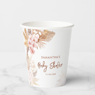 Pampas Grass Boho Girl Baby Shower Paper Cups