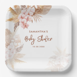 Pampas Grass Boho Girl Baby Shower Paper Plate