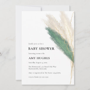 Pampas Grass Boho Green Gold Baby Shower Invitation