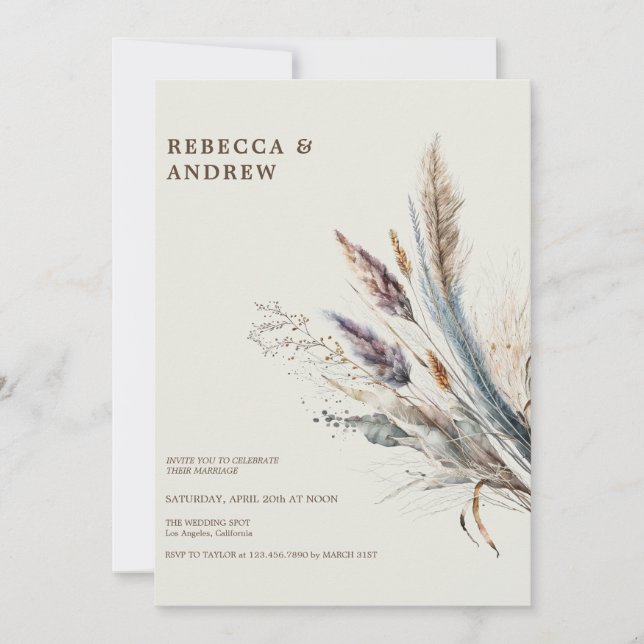  Pampas Grass |  Boho Minimalist Wedding Invitation (Front)