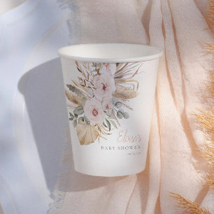 Pampas Grass Boho Modern Girl Baby Shower Paper Cups