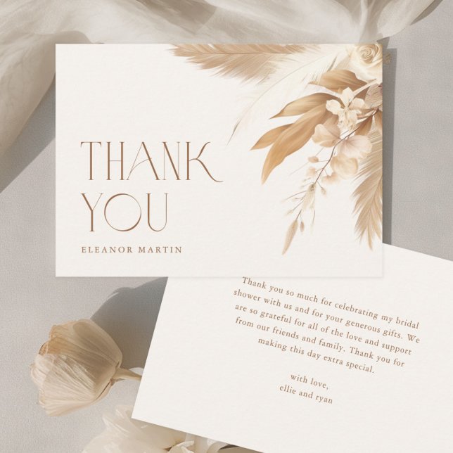 Pampas Grass Boho Neutral Bridal Shower Thank You Card (Pampas Grass Boho Neutral Wedding Bridal Shower Thank You Cards.)
