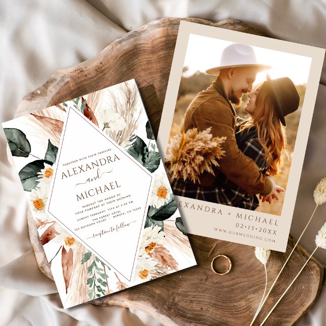 Pampas Grass Boho Photo Bohemian Wedding Invitatio Invitation (Creator Uploaded)