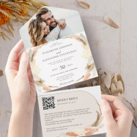 Pampas grass boho photo QR code wedding