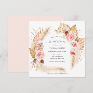 Pampas Grass Boho Pink Floral Bridal Shower Invitation