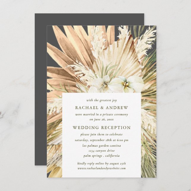 Pampas Grass Boho Post Wedding Reception Only Invitation (Front/Back)