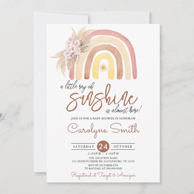 Pampas Grass Boho Rainbow Baby Shower Invitation (Front)