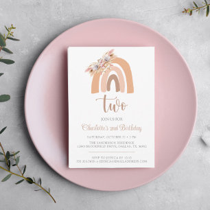 Pampas Grass Boho Rainbow Minimalist Birthday Invitation