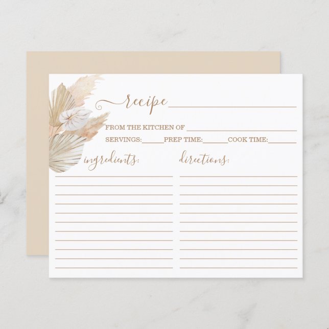 Pampas Grass boho recipe card (Front/Back)