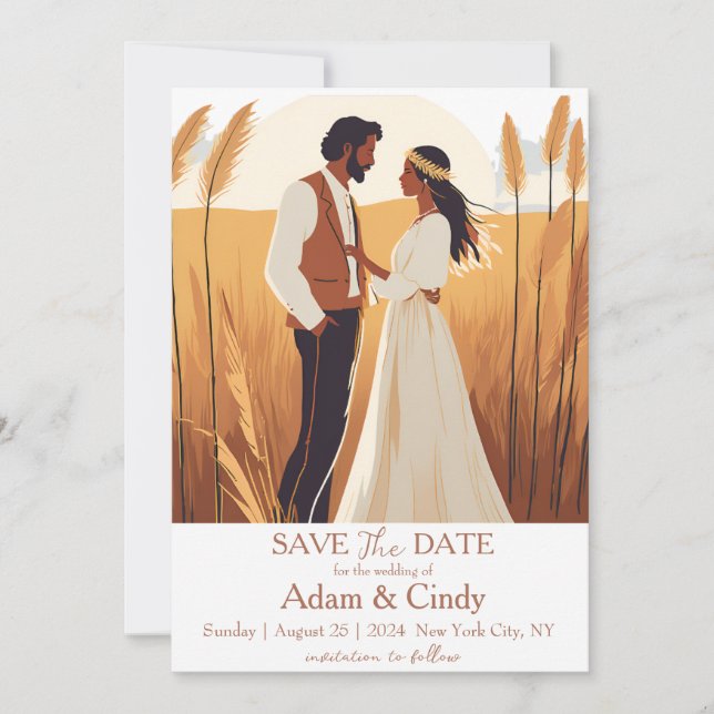 pampas grass boho save the dates invitation (Front)