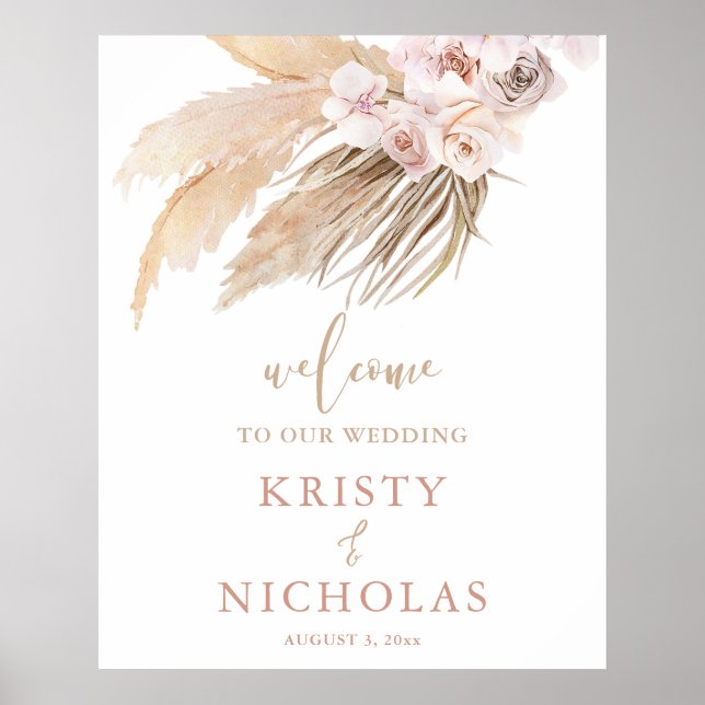 Pampas grass boho theme wedding welcome sign (Front)