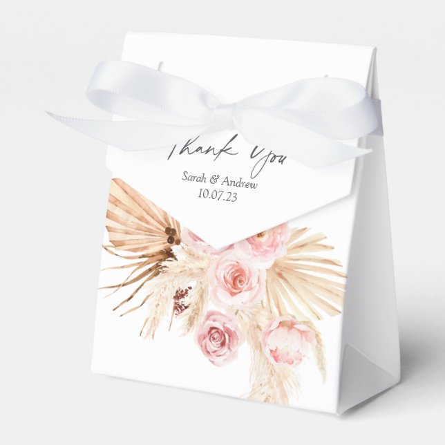 pampas grass boho watercolor floral wedding favour box (Front Side)