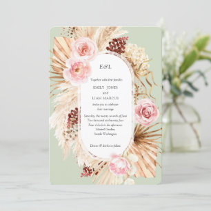 Pampas Grass Boho watercolor Sage Green Invitation