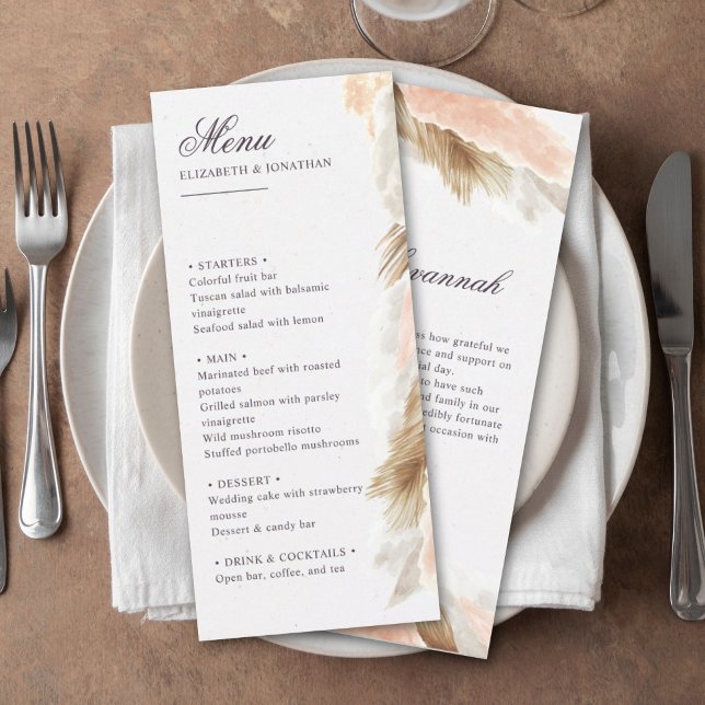 Pampas grass boho wedding menu & thank you message (Creator Uploaded)