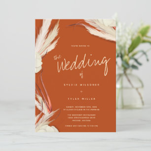 Pampas Grass Botanical Burnt Orange Wedding Invitation