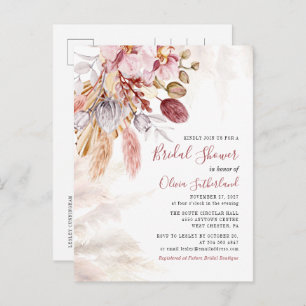 Pampas Grass Botanical Script Bridal Shower Invitation Postcard